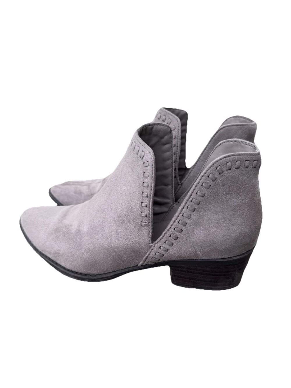 Soda Pointed Toe Faux Suede Stacked Heel Western Cut Out Ankle Booties Gray 8.5